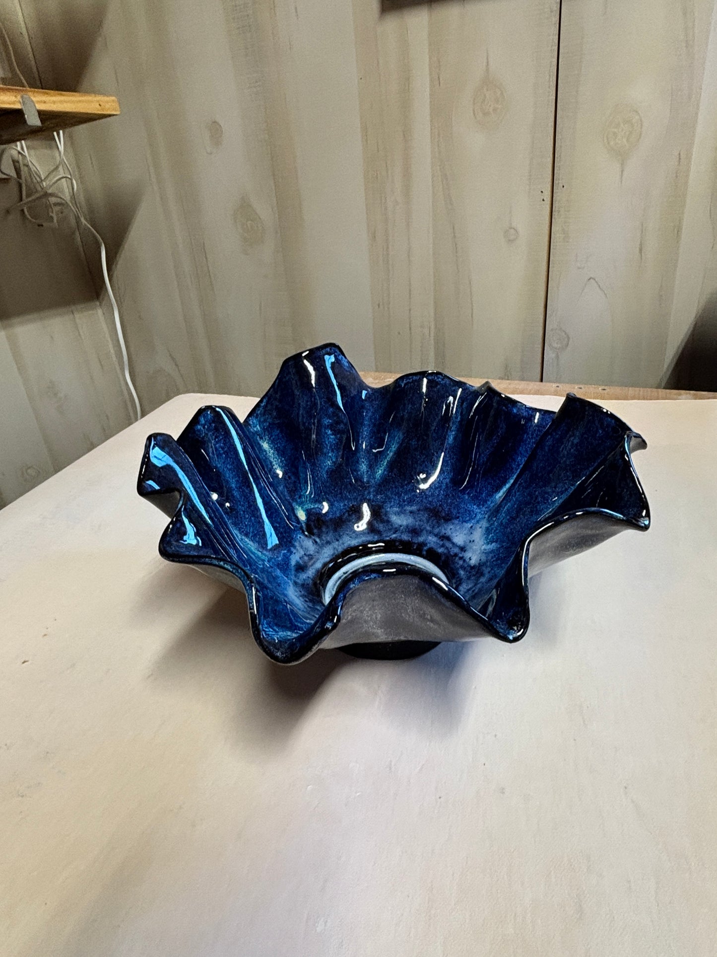 Midnight Ruffle Bowl – Hand-Built Stoneware 6x9”