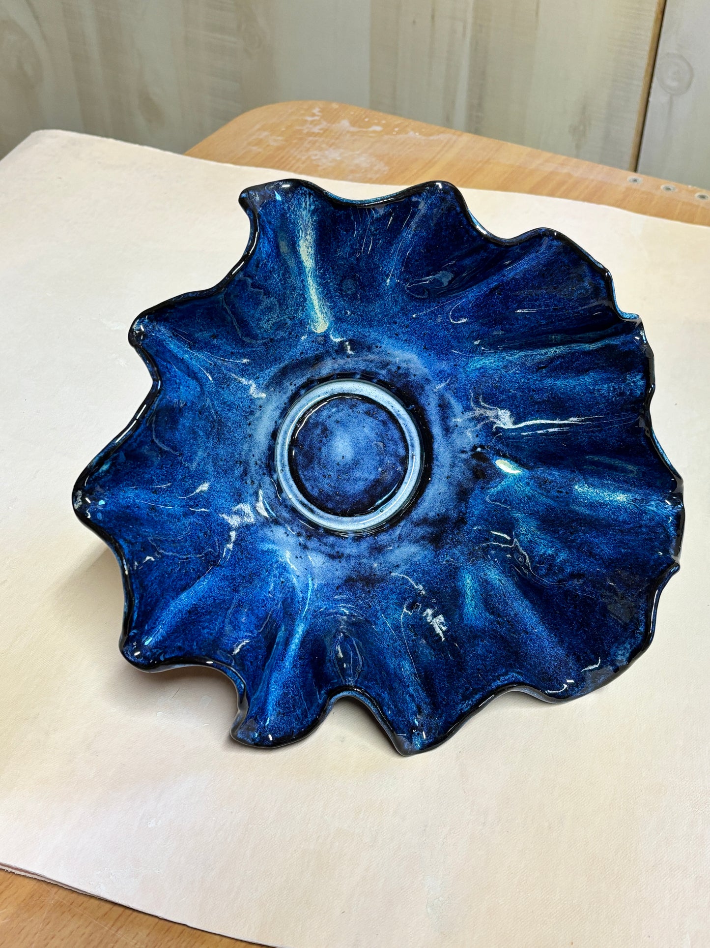 Midnight Ruffle Bowl – Hand-Built Stoneware 6x9”